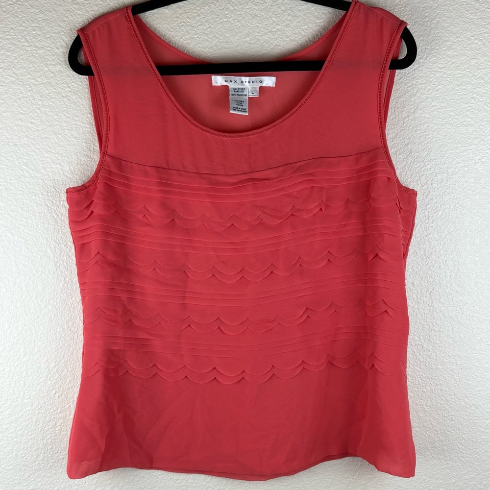 Max Studio Women's Orange Scalloped Detail Sleeveless Blouse Size Large